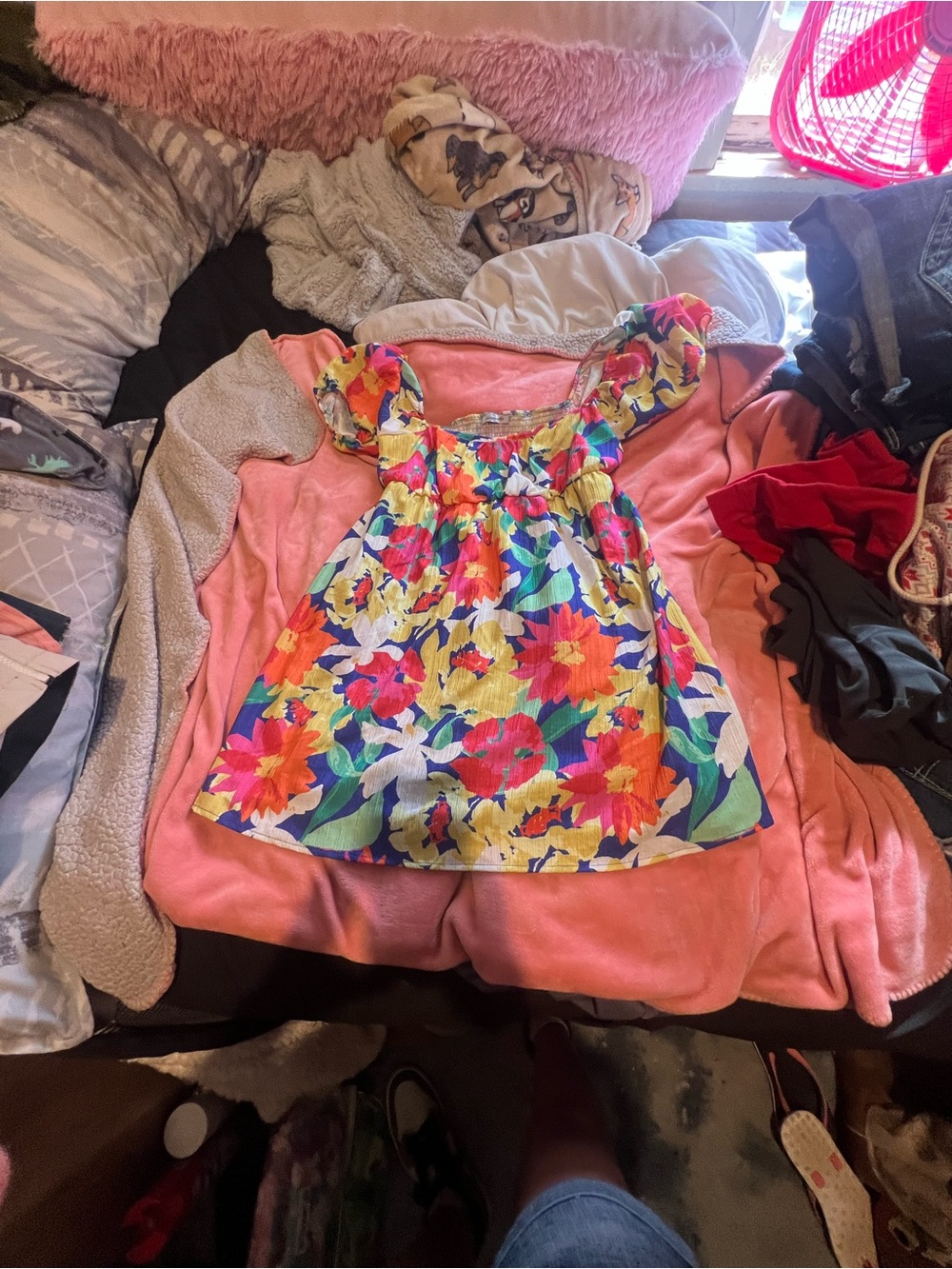 Bright Floral Puff-Sleeve Summer Top - Multicolor